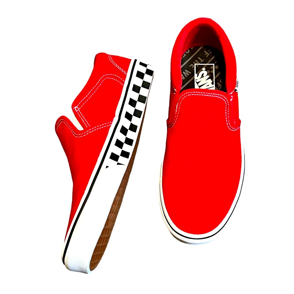 Men’s VANS Off The Wall Sneakers Slip Ons Red Checkered Size 8 - Picture 1 of 5